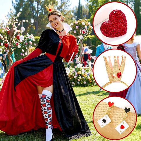 Simple polymer 8 Pcs Hearts Queen Costume Accessories Set Queen Cape Crown Headband Choker Necklace Earrings Scepter for Woman in Saudi Arabia