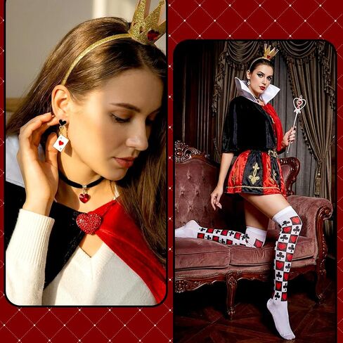 Simple polymer 8 Pcs Hearts Queen Costume Accessories Set Queen Cape Crown Headband Choker Necklace Earrings Scepter for Woman in Saudi Arabia