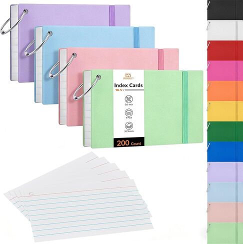 NEEWAY Ruled Index Cards with Ring 3x5 Inches, 200 Count Note Cards Lined, Flash Cards with Rings for Studying, Home and Office (Pastel) in Saudi Arabia