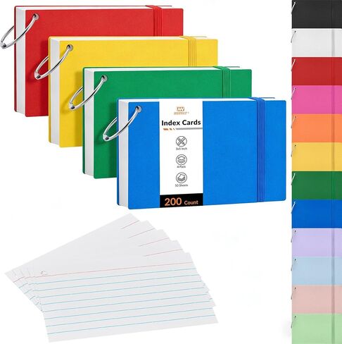 NEEWAY Ruled Index Cards with Ring 3x5 Inches, 200 Count Note Cards Lined, Flash Cards with Rings for Studying, Home and Office (Pastel) in Saudi Arabia
