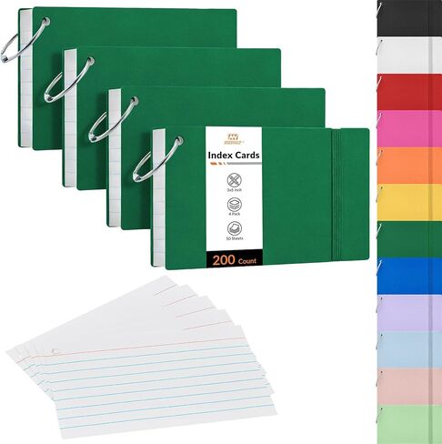 NEEWAY Ruled Index Cards with Ring 3x5 Inches, 200 Count Note Cards Lined, Flash Cards with Rings for Studying, Home and Office (Pastel) in Saudi Arabia