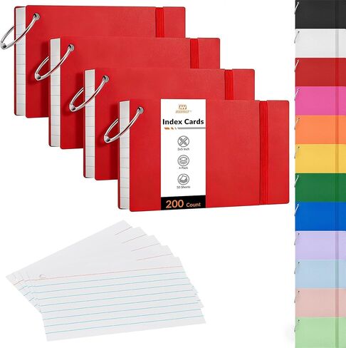 NEEWAY Ruled Index Cards with Ring 3x5 Inches, 200 Count Note Cards Lined, Flash Cards with Rings for Studying, Home and Office (Pastel) in Saudi Arabia