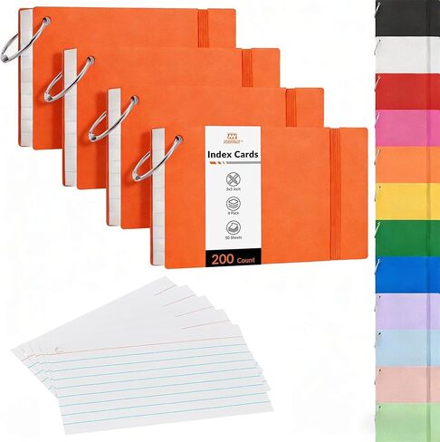 NEEWAY Ruled Index Cards with Ring 3x5 Inches, 200 Count Note Cards Lined, Flash Cards with Rings for Studying, Home and Office (Pastel) in Saudi Arabia