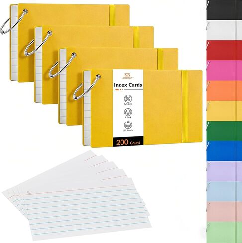 NEEWAY Ruled Index Cards with Ring 3x5 Inches, 200 Count Note Cards Lined, Flash Cards with Rings for Studying, Home and Office (Pastel) in Saudi Arabia
