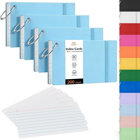 NEEWAY Ruled Index Cards with Ring 3x5 Inches, 200 Count Note Cards Lined, Flash Cards with Rings for Studying, Home and Office (Pastel) in Saudi Arabia