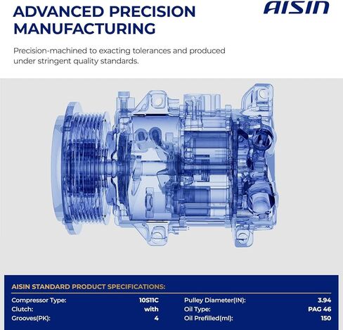 AISIN ACCF-00577 Air Conditioner AC Compressor - Compatible with Subaru Forester 2007-2014, Impreza 2008-2014, WRX 2015-2016, WRX STI 2015-2019 - 2.0L 2.5L - with 4-Pulley Groove, with Clutch in Kuwait