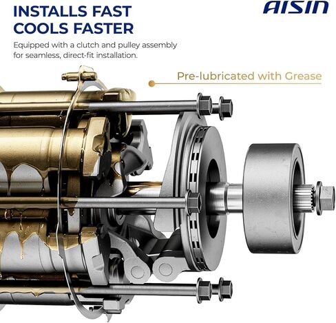 AISIN ACCF-00577 Air Conditioner AC Compressor - Compatible with Subaru Forester 2007-2014, Impreza 2008-2014, WRX 2015-2016, WRX STI 2015-2019 - 2.0L 2.5L - with 4-Pulley Groove, with Clutch in Kuwait