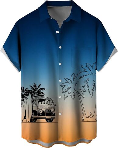 Mens Short Sleeve Button Down Shirts Casual Printed Button Up Shirts Hawaiian in Saudi Arabia