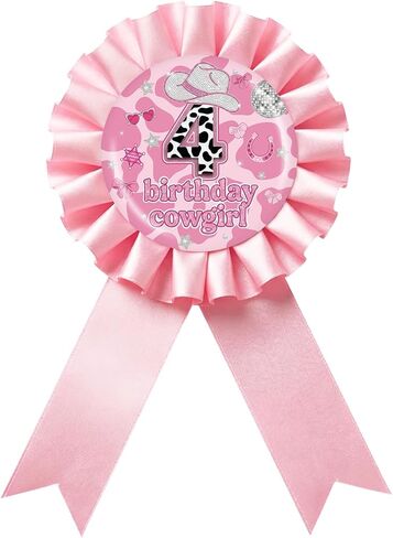 Disco Cowgirl 1st Birthday Tinplate Badge Pin, Pink Rosette My 1st Birthday Girl Award Ribbon Button, Cowgirl One Year Old Brooch Pin, Western Rodeo Themed 1st Anniversary/ Baby Shower Party Decoration in Saudi Arabia