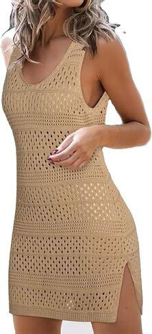 ملابس عطلة الشاطئ للنساء من الكروشيه بفتحات مجوفة فستان بدون أكمام لتغطية فساتين السباحة in Kuwait