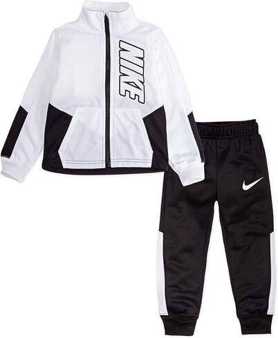 طقم جاكيت وسروال بسحاب كامل من Nike Baby Boy Dri Fit، قطعتين (أبيض (66E201-W1X)/B، 18 شهرًا) in Saudi Arabia