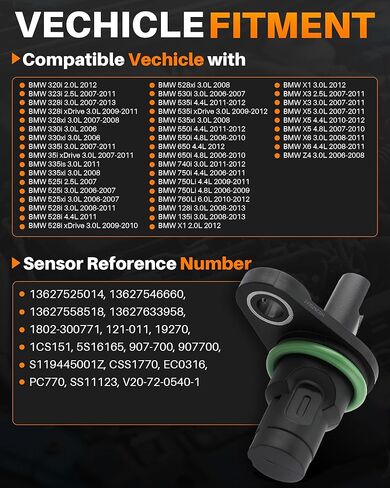 MOTOALL Camshaft Position Sensor 13627525014 Compatible with BMW 335i 330i 328i 325i 550i 535i 528i 750i 650i 135i 128i X6 X5 X3 X1 Z4 Replaces 13627546660, 13627558518 in Saudi Arabia