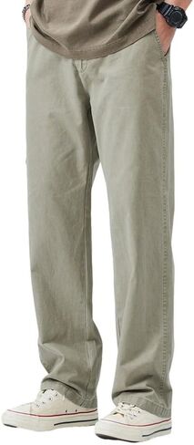 Men's Cotton Trousers Loose Wide Leg Elastic Waist Drawstring Summer Straight Thin Sports Pants with Pockets in Saudi Arabia