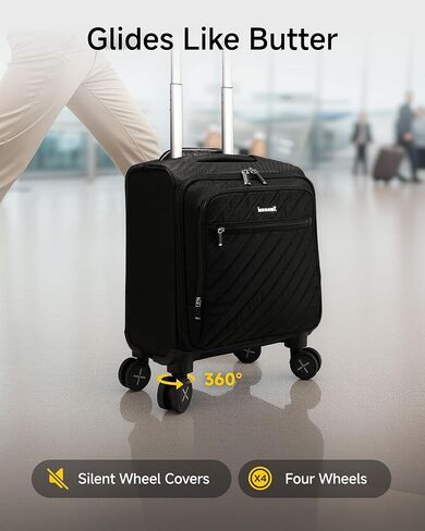 حقيبة حمل LUGGEX بعجلات دوارة - حقيبة سفر أنيقة وخفيفة الوزن تحت المقعد - حقيبة صغيرة ناعمة الجوانب مع تصميم مفتوح من الأمام للسفر والعمل (أسود، 15 بوصة) in Kuwait
