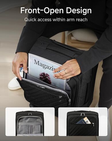حقيبة حمل LUGGEX بعجلات دوارة - حقيبة سفر أنيقة وخفيفة الوزن تحت المقعد - حقيبة صغيرة ناعمة الجوانب مع تصميم مفتوح من الأمام للسفر والعمل (أسود، 15 بوصة) in Kuwait