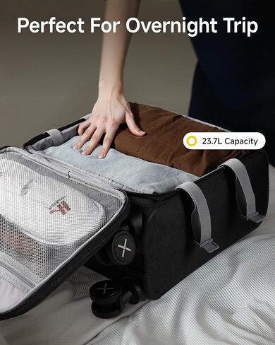 حقيبة حمل LUGGEX بعجلات دوارة - حقيبة سفر أنيقة وخفيفة الوزن تحت المقعد - حقيبة صغيرة ناعمة الجوانب مع تصميم مفتوح من الأمام للسفر والعمل (أسود، 15 بوصة) in Kuwait