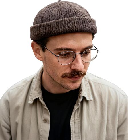 Clakllie Warm Brimless Hat Knitted Skull Cap Docker Hat Soft Beanie Worker Hat Rolled Cuff Sailor Fisherman Leon Hat in Kuwait