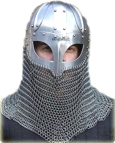 Viking Helmet Battle Armor 18G Steel and Chainmail | Reenactment Display Collection | Medieval Helmets Metal Knight Helmets | Wearable for Adult | Helm Armor SCA LARP Replica Costume | Helmet in Kuwait