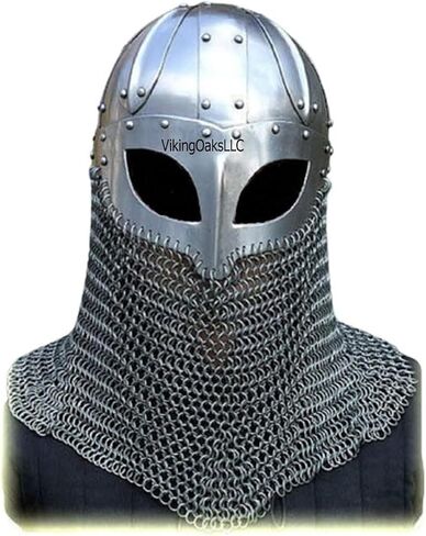 Viking Helmet Battle Armor 18G Steel and Chainmail | Reenactment Display Collection | Medieval Helmets Metal Knight Helmets | Wearable for Adult | Helm Armor SCA LARP Replica Costume | Helmet in Kuwait