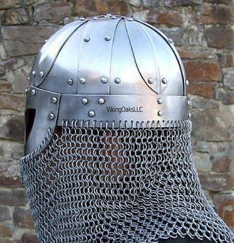 Viking Helmet Battle Armor 18G Steel and Chainmail | Reenactment Display Collection | Medieval Helmets Metal Knight Helmets | Wearable for Adult | Helm Armor SCA LARP Replica Costume | Helmet in Kuwait