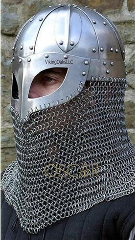 Viking Helmet Battle Armor 18G Steel and Chainmail | Reenactment Display Collection | Medieval Helmets Metal Knight Helmets | Wearable for Adult | Helm Armor SCA LARP Replica Costume | Helmet in Kuwait