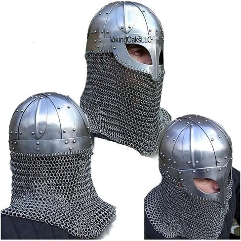 Viking Helmet Battle Armor 18G Steel and Chainmail | Reenactment Display Collection | Medieval Helmets Metal Knight Helmets | Wearable for Adult | Helm Armor SCA LARP Replica Costume | Helmet in Kuwait
