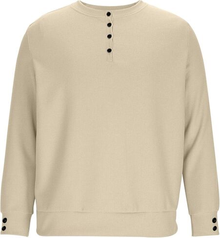 Henley Shirts for Men Casual Button Up Crewneck Waffle Tops Long Sleeve Pullover Blouses Basic Tee Sweatshirts in Kuwait