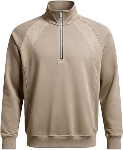 Mens Quarter Zip Sweatshirt Casual Thermal Long Sleeves Pullover Tops Loose Fashion Stand Collar Sweater Shirts in Saudi Arabia