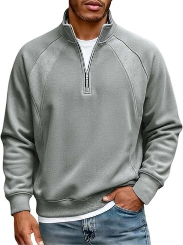 Mens Quarter Zip Sweatshirt Casual Thermal Long Sleeves Pullover Tops Loose Fashion Stand Collar Sweater Shirts in Saudi Arabia