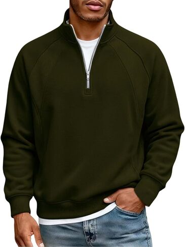 Mens Quarter Zip Sweatshirt Casual Thermal Long Sleeves Pullover Tops Loose Fashion Stand Collar Sweater Shirts in Saudi Arabia