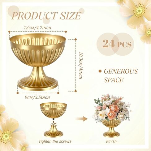 24 Pcs Gold Vases for Table Centerpieces Metal Compote Pedestal Vase Wedding Flower Arrangement Pots Floral Container Bulk ​for Wedding Birthday Party Anniversary Event Decor in Kuwait