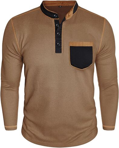 قمصان Henley للرجال بأكمام طويلة مع جيب، تي شيرت كاجوال أنيق بياقة بأزرار وبألوان متعددة in Saudi Arabia