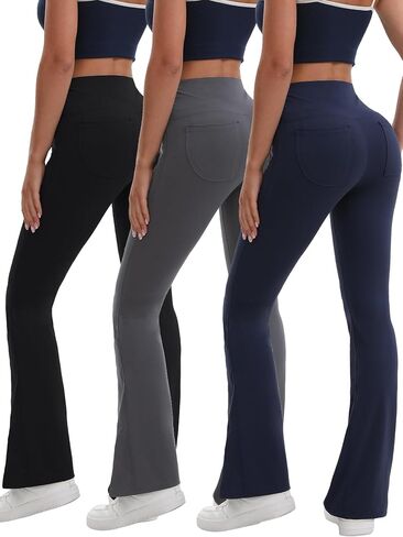 3 Packs Women's Flare Leggings with Pockets, Soft High Waisted Tummy Control Bootcut Workout Yoga Pants in Saudi Arabia