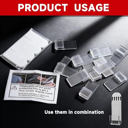 12-Pack Clear Acrylic Vinyl Record Wall Mount, Clear Acrylic Music Album Cover Holder1.57in*0.78in No-Screw Holder for Home/Music Room to Display Vinyl/CD Covers in Kuwait