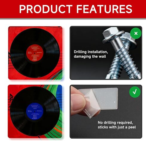 12-Pack Clear Acrylic Vinyl Record Wall Mount, Clear Acrylic Music Album Cover Holder1.57in*0.78in No-Screw Holder for Home/Music Room to Display Vinyl/CD Covers in Kuwait