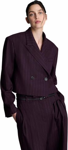 Kenneth Cole Womens Pinstripe Cropped Double Breasted Blazer in Saudi Arabia