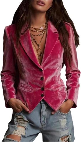 Velvet Blazer Women Pink Long Sleeve Lapel Neck Button Down Velvet Blazers Jakcets for Women Dressy 2025 in Saudi Arabia