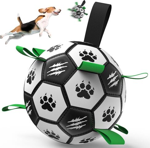 ديمان كرة القدم للكلاب مع الأشرطة، كرة الكلب للمتعة في الهواء الطلق، هدايا عيد الميلاد، كرات لعب الكلاب للحيوانات الأليفة الصغيرة المتوسطة، ألعاب جرو (أسود، 6 بوصة) in Kuwait