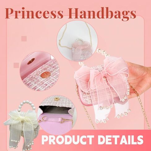 عبوتان من محفظة الفتيات، محفظة للفتيات الصغيرات، محافظ صغيرة للأطفال الصغار مع عقدة على شكل فيونكة، حقائب يد للأميرات أنيقة بمقبض لؤلؤي، سلسلة ذهبية قابلة للفصل in Kuwait