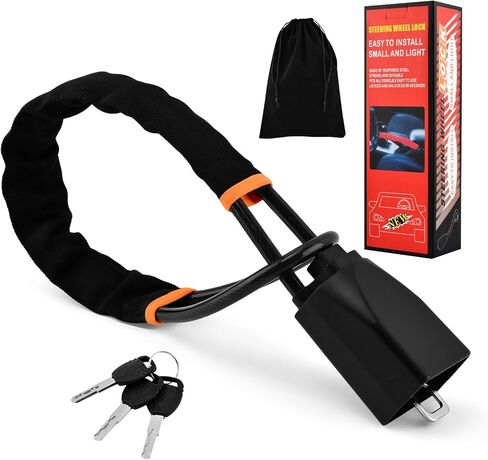 Car Steering Wheel & Seat Belt Lock, Universal Anti-Theft Device Lock with 3 Keys for Car Security Fit Most Vehicles Truck SUV Van, High Visibility and Light-Weight, Easy to Store in Kuwait