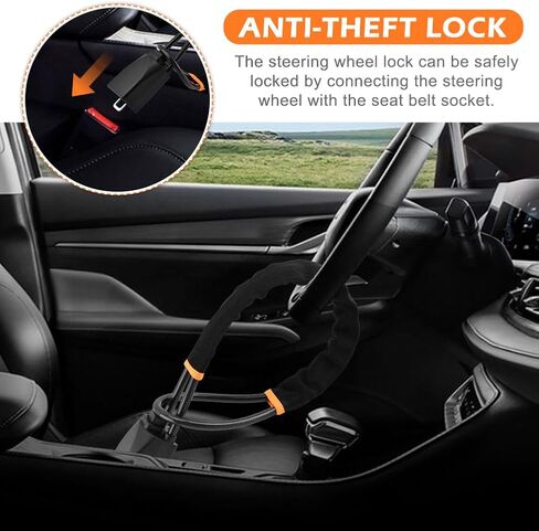 Car Steering Wheel & Seat Belt Lock, Universal Anti-Theft Device Lock with 3 Keys for Car Security Fit Most Vehicles Truck SUV Van, High Visibility and Light-Weight, Easy to Store in Kuwait