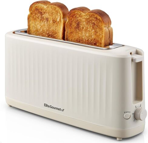 Elite Gourmet ECT2517C SLIMTOAST™ 2-Slice, Long Slot Toaster, Cool-touch Body, 6 Toast Settings & Cancel Function, Extra Wide 1.5" Slot Easily Fits Breads, English Muffins, Bagels & Waffles, Cremello in Kuwait