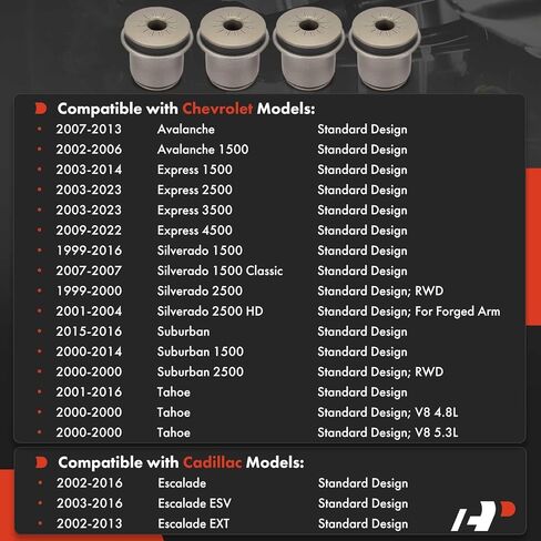 A-Premium 4 x Front Upper Control Arm Bushing Kit, Compatible with Chevrolet Silverado 1500, Tahoe, Suburban, Express 2500, Avalanche & GMC Sierra 1500, Yukon, Savana 3500 & Cadillac Escalade in Kuwait