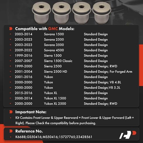 A-Premium 4 x Front Upper Control Arm Bushing Kit, Compatible with Chevrolet Silverado 1500, Tahoe, Suburban, Express 2500, Avalanche & GMC Sierra 1500, Yukon, Savana 3500 & Cadillac Escalade in Kuwait