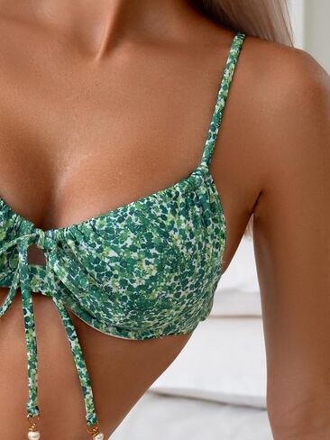 طقم بيكيني نسائي من Underwire مكون من قطعتين لباس سباحة مرتفع القطع ومثير بالزهور in Kuwait
