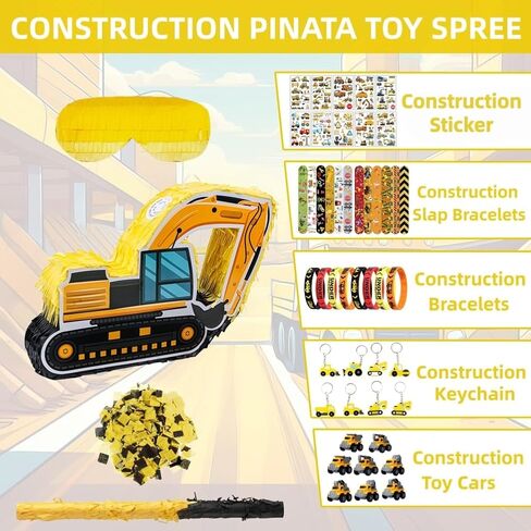 Construction Pinata Dump Truck Pinata for Boy Kids Construction Birthday Party Tractor Excavator Car Pinata with Vehicles Toys Bracelets Sticker s Tapes Confetti Tools in Kuwait