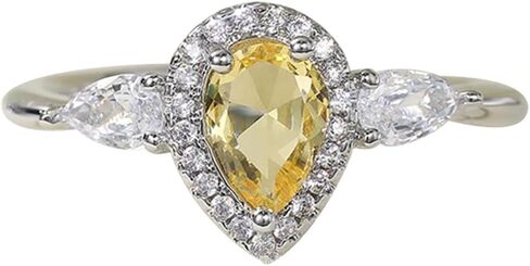 925 Sterling Silver Shiny Full Diamond Gemstone Ring Yellow Cubic Zirconia Rings CZ Diamond Multi Row Ring Eternity Engagement Wedding Band Ring for Women in Kuwait