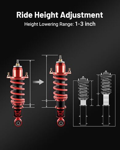 EVIL ENERGY Coilovers Compatible for Honda Civic DX/EX/GX/HX/LX/Si 2000-2006, Height Adjustable Coilovers Suspension Lowering Kit, Red ﻿ in Saudi Arabia