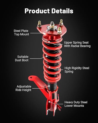 EVIL ENERGY Coilovers Compatible for Honda Civic DX/EX/GX/HX/LX/Si 2000-2006, Height Adjustable Coilovers Suspension Lowering Kit, Red ﻿ in Saudi Arabia