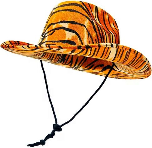 قبعة رعاة البقر بطباعة النمر واسعة الحواف قبعات راعية البقر الغربية مع حبل قابل للتعديل على شكل رعاة البقر للرجال والنساء in Kuwait
